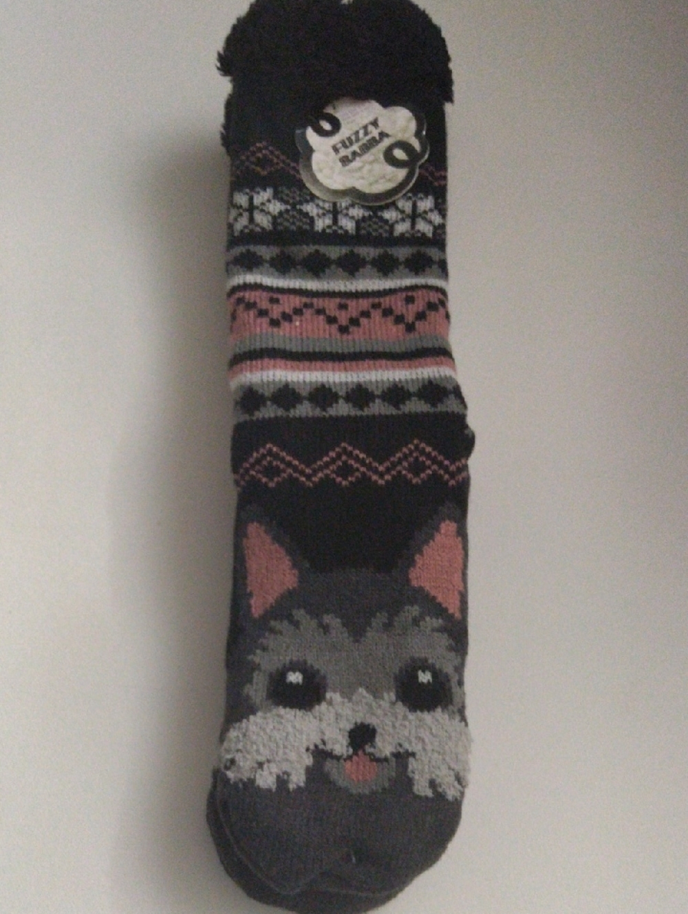Fuzzy Babba Cozy Dog Patterned Fuzzy Lined Socks Black  New Size 9-11